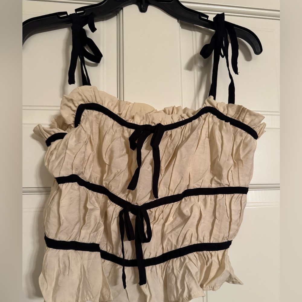 Cream and Black Ruffle Crop Top